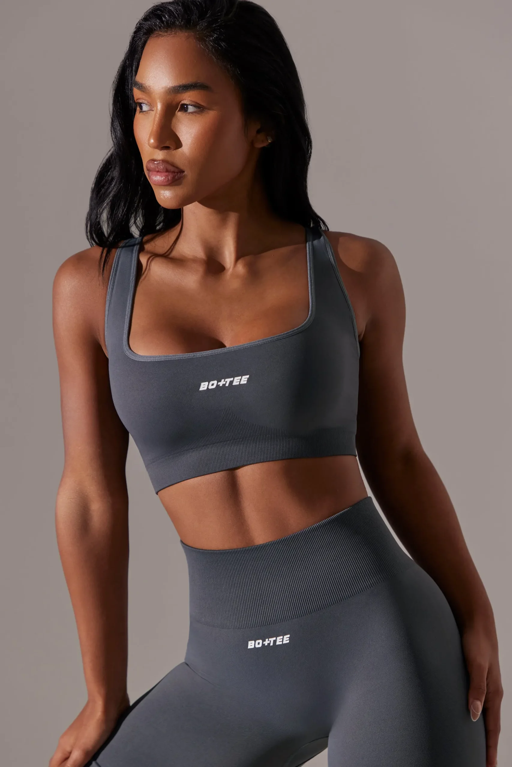 Oh Polly Matching Sets^Open Back Square Neck Sports Bra in Grey