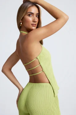Oh Polly Co-Ords | Tops^Open-Back Asymmetric Halterneck Top in Olive Green OliveGreen