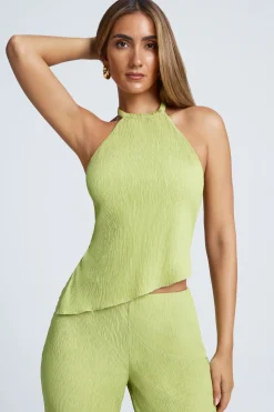 Oh Polly Co-Ords | Tops^Open-Back Asymmetric Halterneck Top in Olive Green OliveGreen