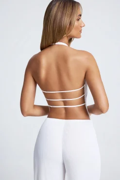 Oh Polly Co-Ords | Tops^Open-Back Asymmetric Halterneck Top in White