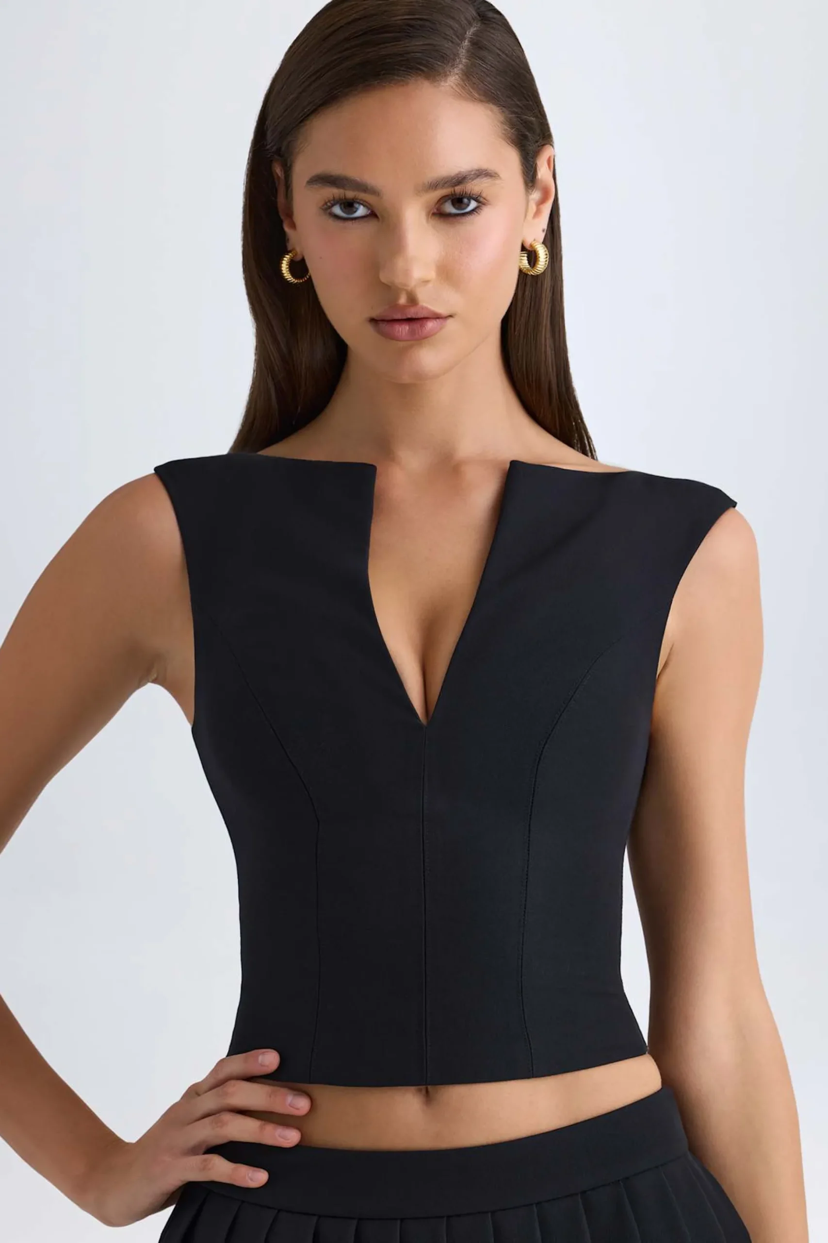 Oh Polly Co-Ords | Tops^Open-Front Crop Top in Black