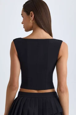 Oh Polly Co-Ords | Tops^Open-Front Crop Top in Black