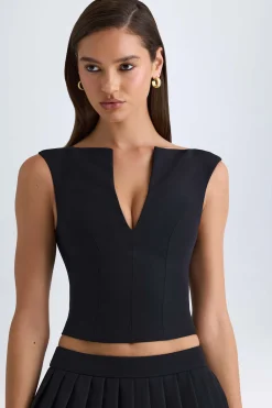Oh Polly Co-Ords | Tops^Open-Front Crop Top in Black