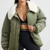 Oh Polly Coats^Oversized Bomber Jacket in Deep Olive DeepOlive