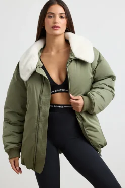Oh Polly Coats^Oversized Bomber Jacket in Deep Olive DeepOlive