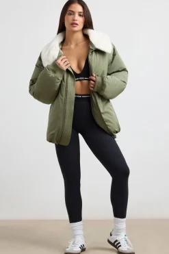 Oh Polly Coats^Oversized Bomber Jacket in Deep Olive DeepOlive