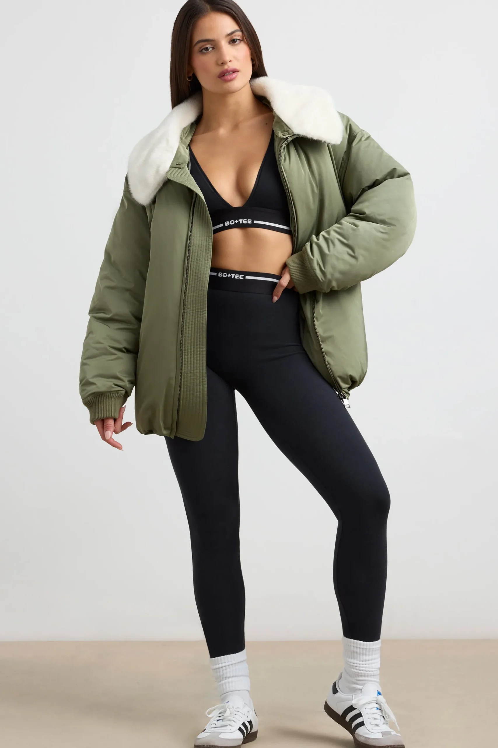 Oh Polly Coats^Oversized Bomber Jacket in Deep Olive DeepOlive