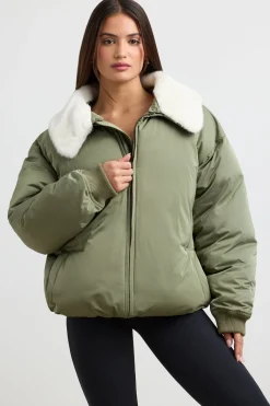 Oh Polly Coats^Oversized Bomber Jacket in Deep Olive DeepOlive