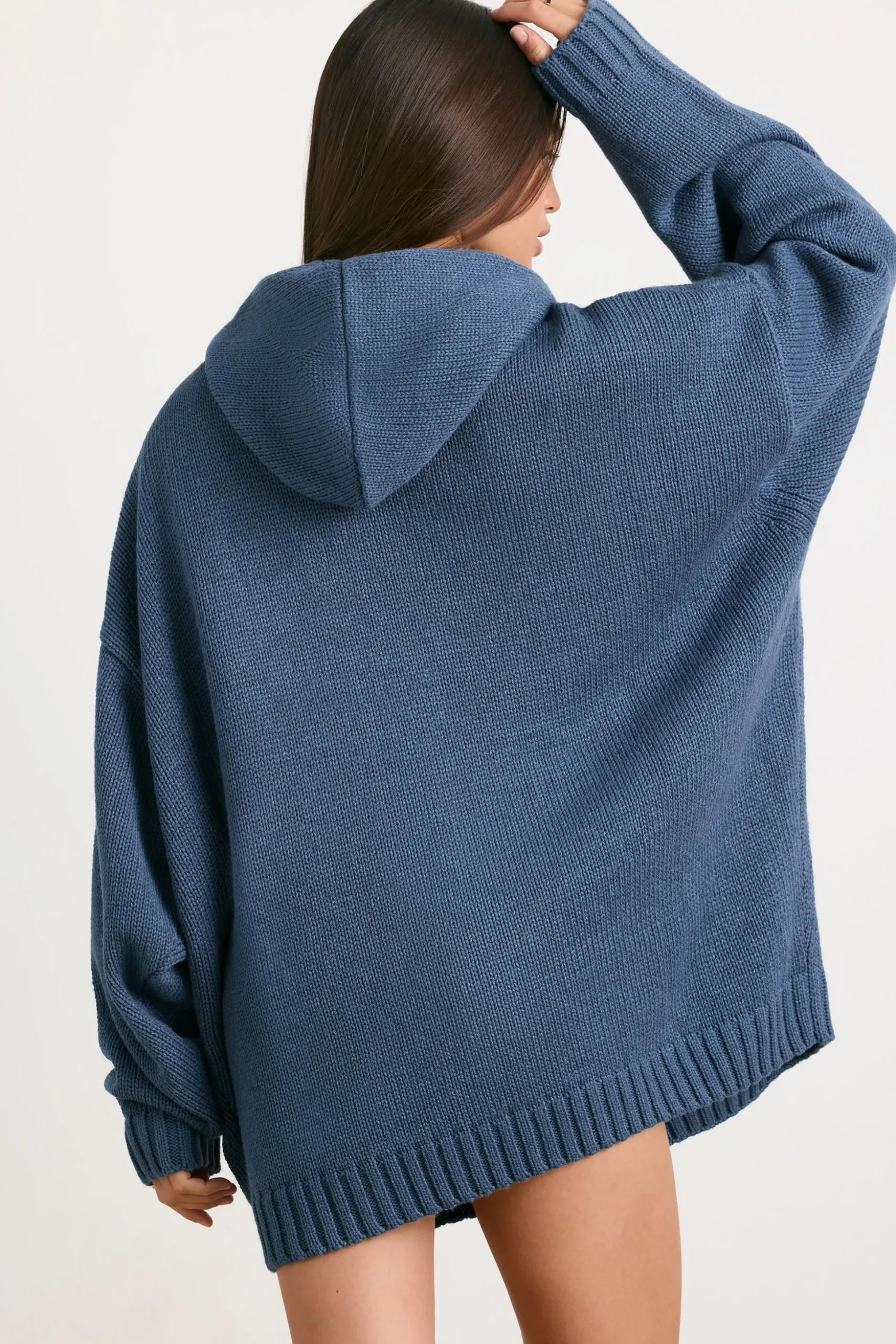 Oh Polly Knitwear | Sweatshirts^Oversized Chunky Knit Hoodie in Washed Navy WashedNavy