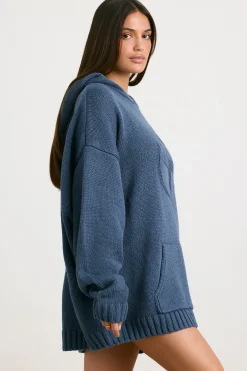 Oh Polly Knitwear | Sweatshirts^Oversized Chunky Knit Hoodie in Washed Navy WashedNavy