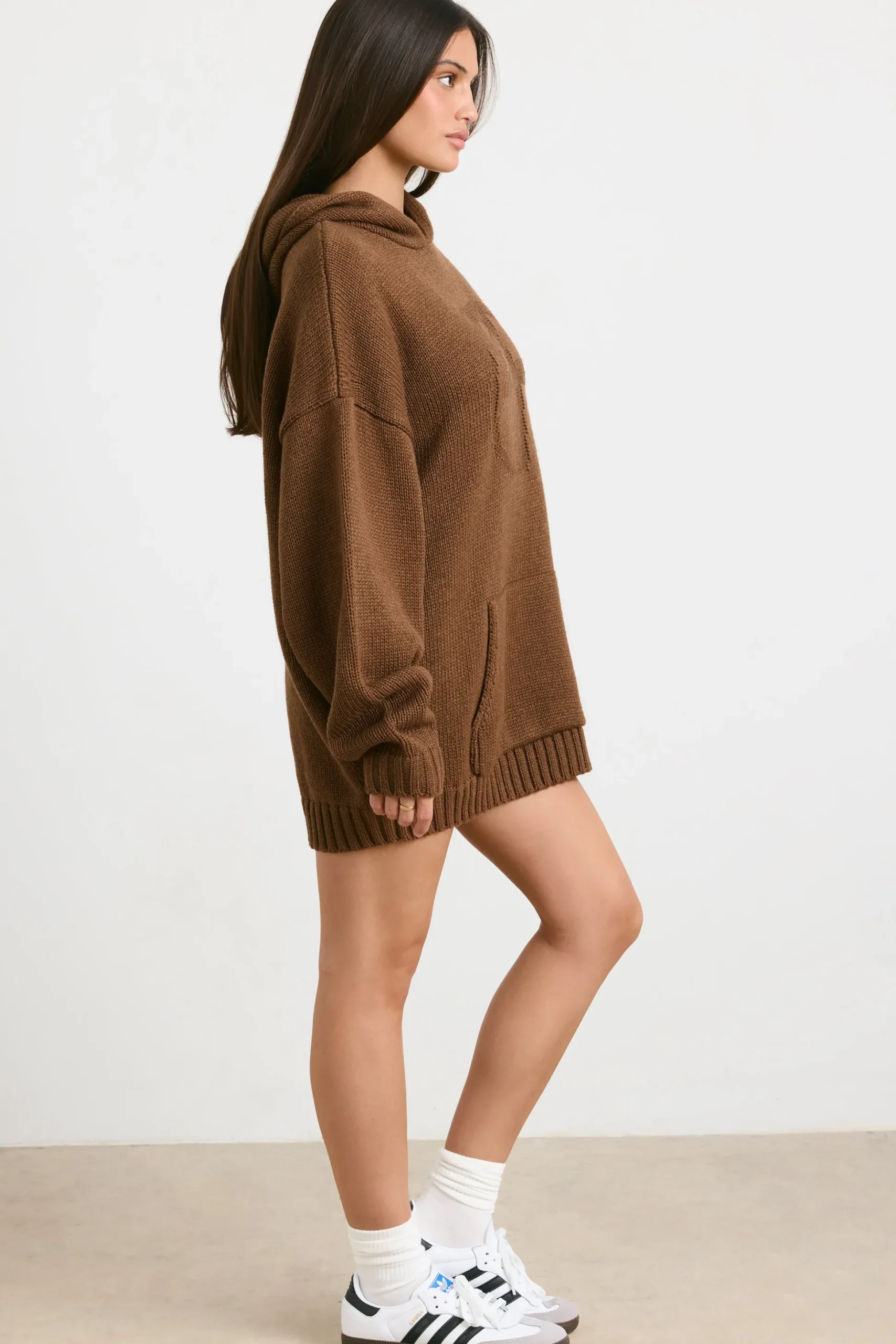 Oh Polly Knitwear | Sweatshirts^Oversized Chunky Knit Hoodie in Espresso