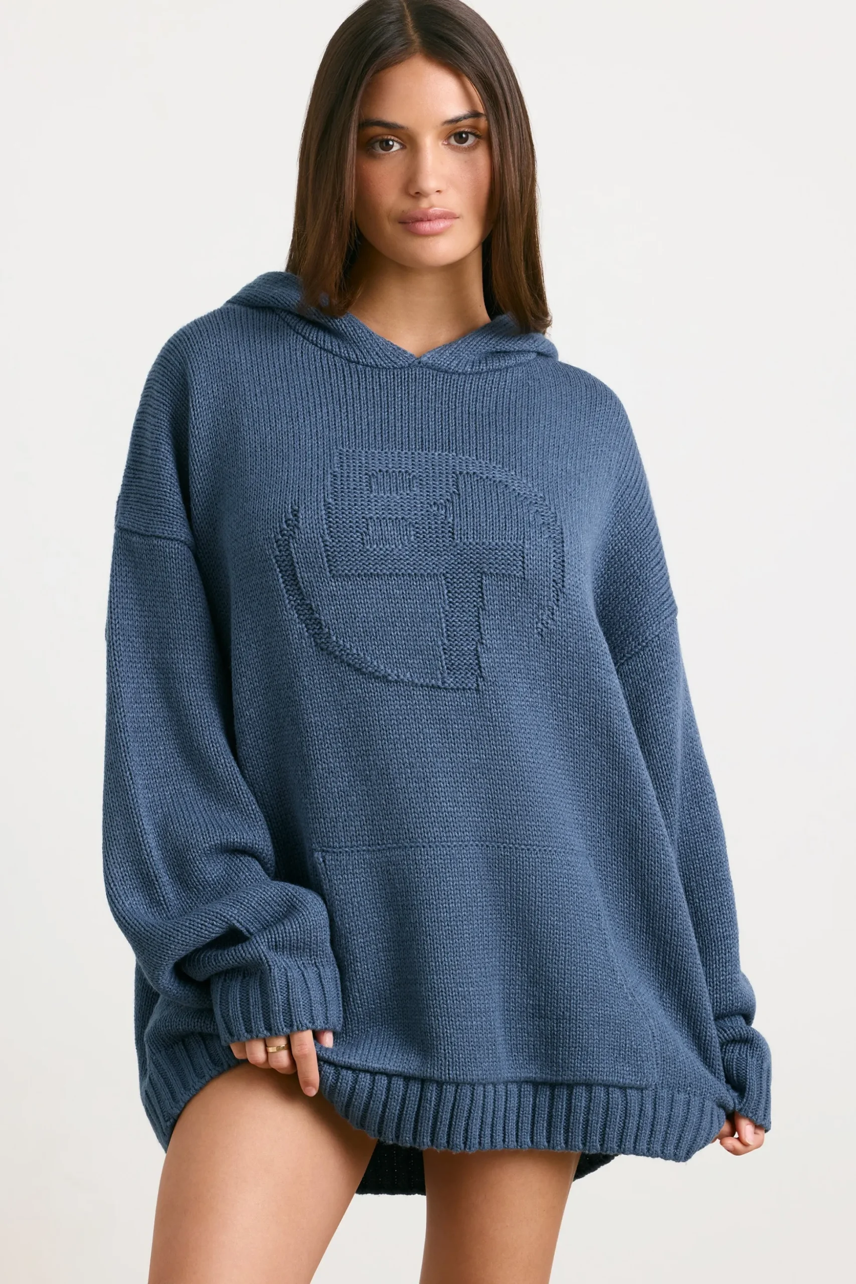 Oh Polly Knitwear | Sweatshirts^Oversized Chunky Knit Hoodie in Washed Navy WashedNavy