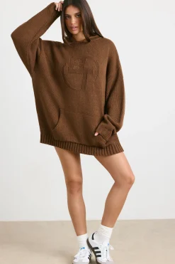 Oh Polly Knitwear | Sweatshirts^Oversized Chunky Knit Hoodie in Espresso
