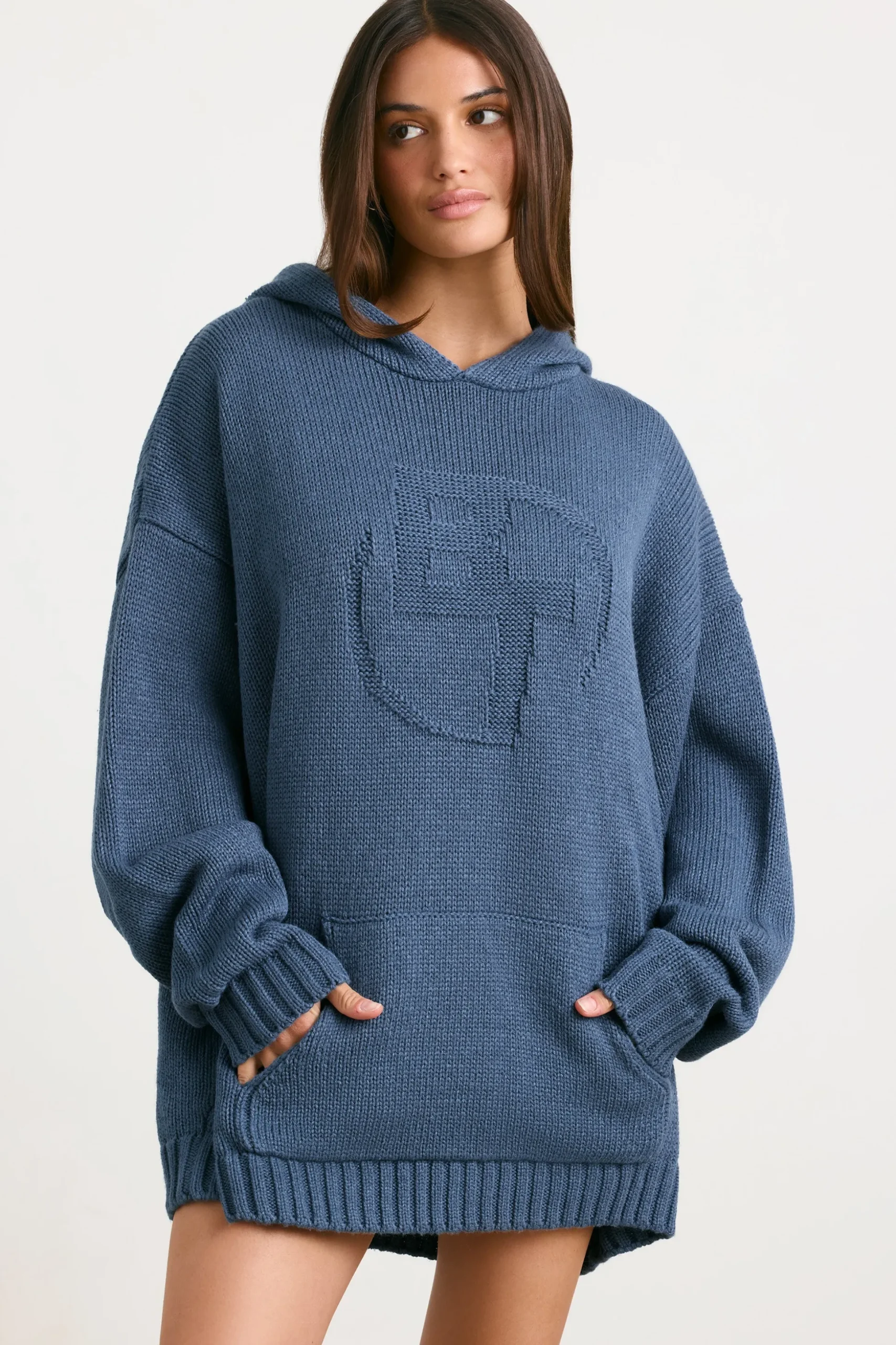 Oh Polly Knitwear | Sweatshirts^Oversized Chunky Knit Hoodie in Washed Navy WashedNavy