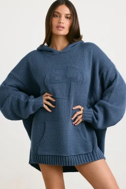 Oh Polly Knitwear | Sweatshirts^Oversized Chunky Knit Hoodie in Washed Navy WashedNavy