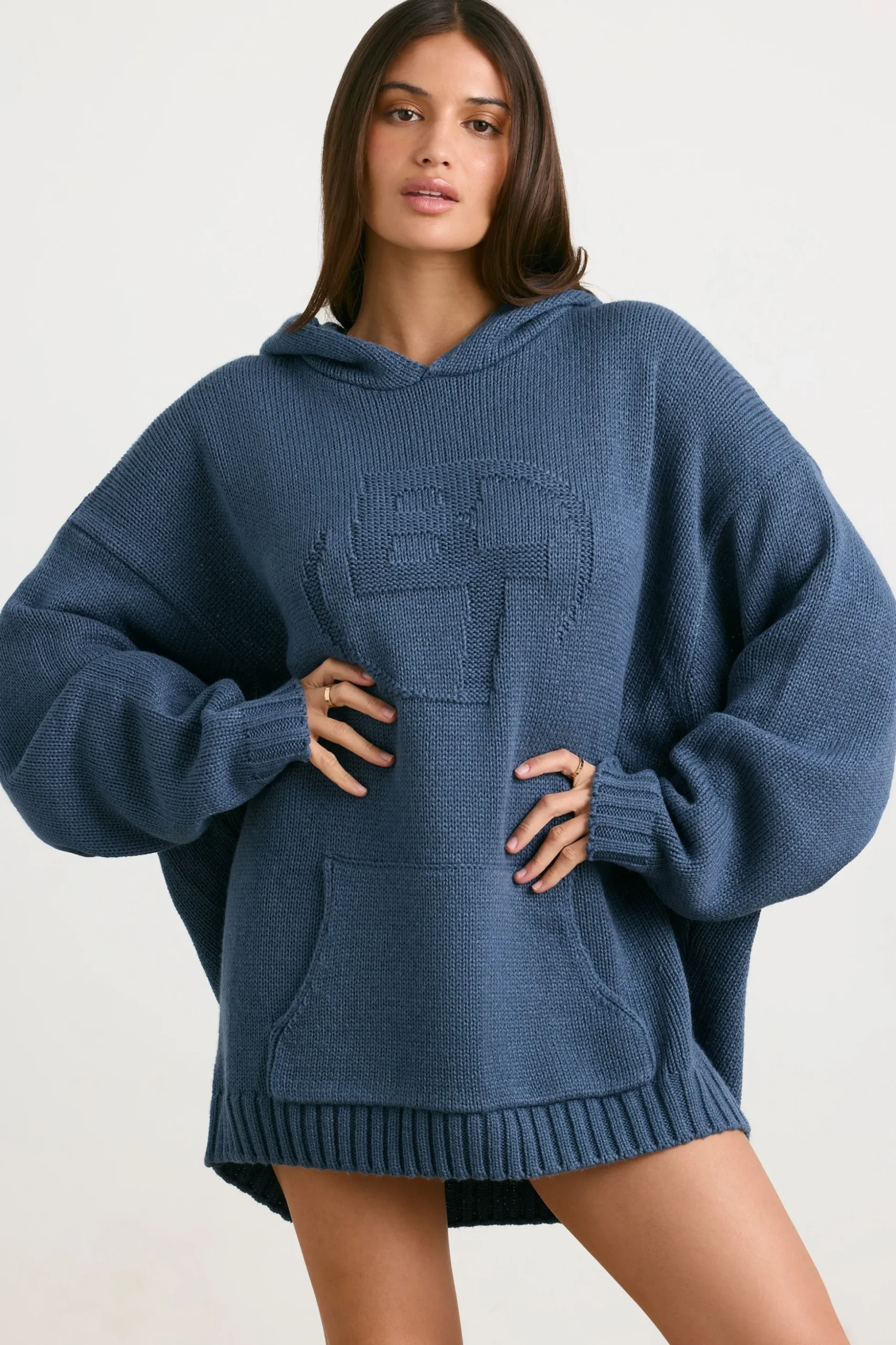 Oh Polly Knitwear | Sweatshirts^Oversized Chunky Knit Hoodie in Washed Navy WashedNavy