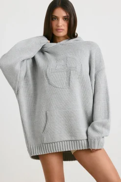 Oh Polly Knitwear | Sweatshirts^Oversized Chunky Knit Hoodie in Heather Grey HeatherGrey
