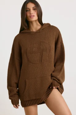 Oh Polly Knitwear | Sweatshirts^Oversized Chunky Knit Hoodie in Espresso
