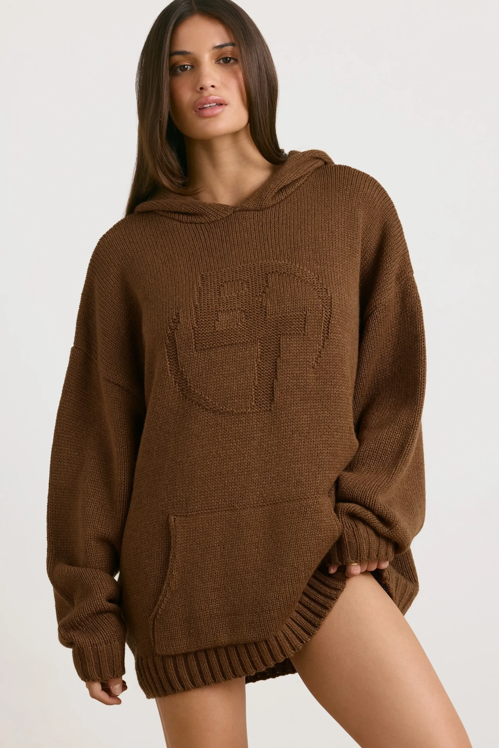 Oh Polly Knitwear | Sweatshirts^Oversized Chunky Knit Hoodie in Espresso