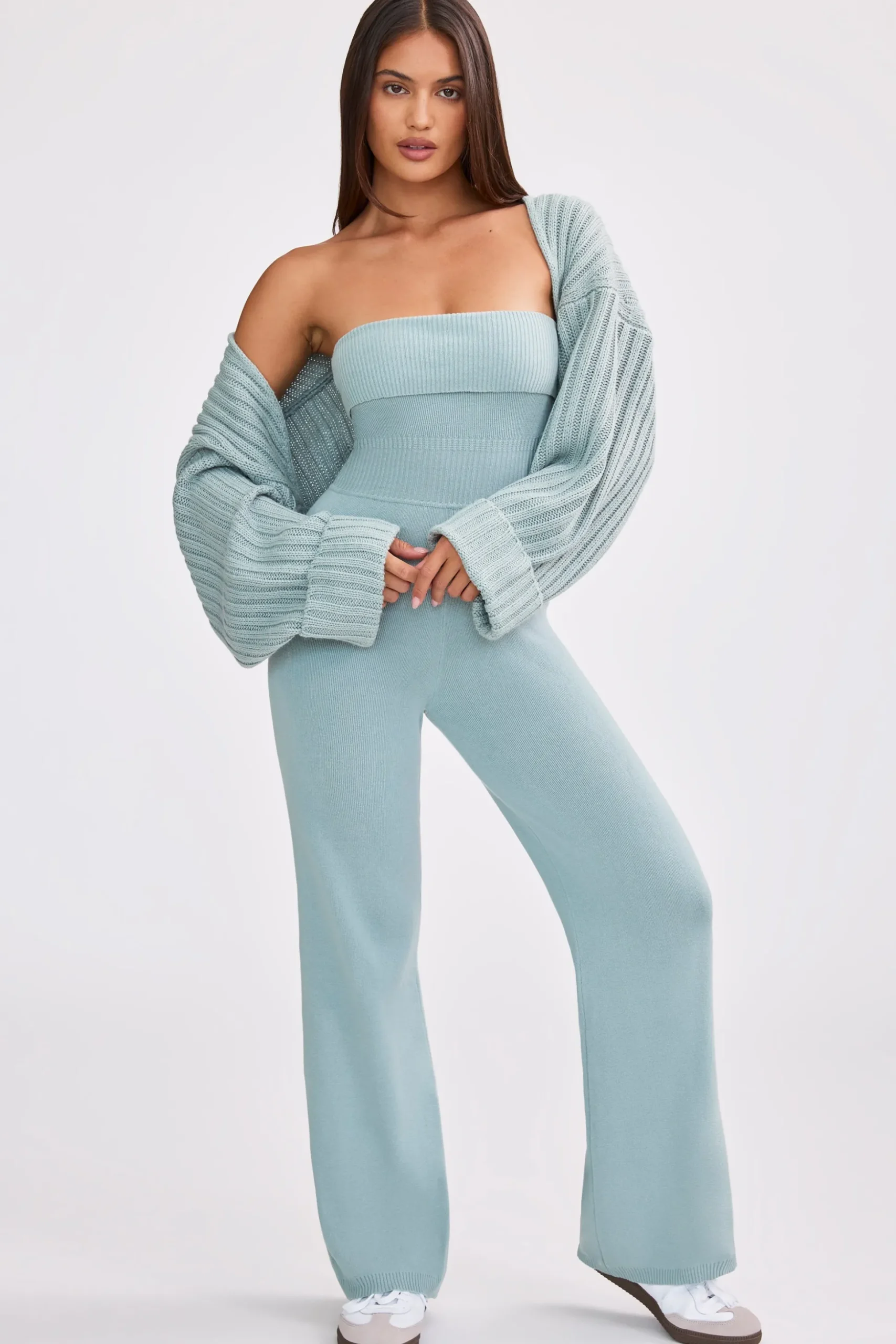 Oh Polly Knitwear^Oversized Chunky Knit Shrug in Dusty Teal DustyTeal
