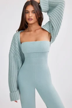 Oh Polly Knitwear^Oversized Chunky Knit Shrug in Dusty Teal DustyTeal