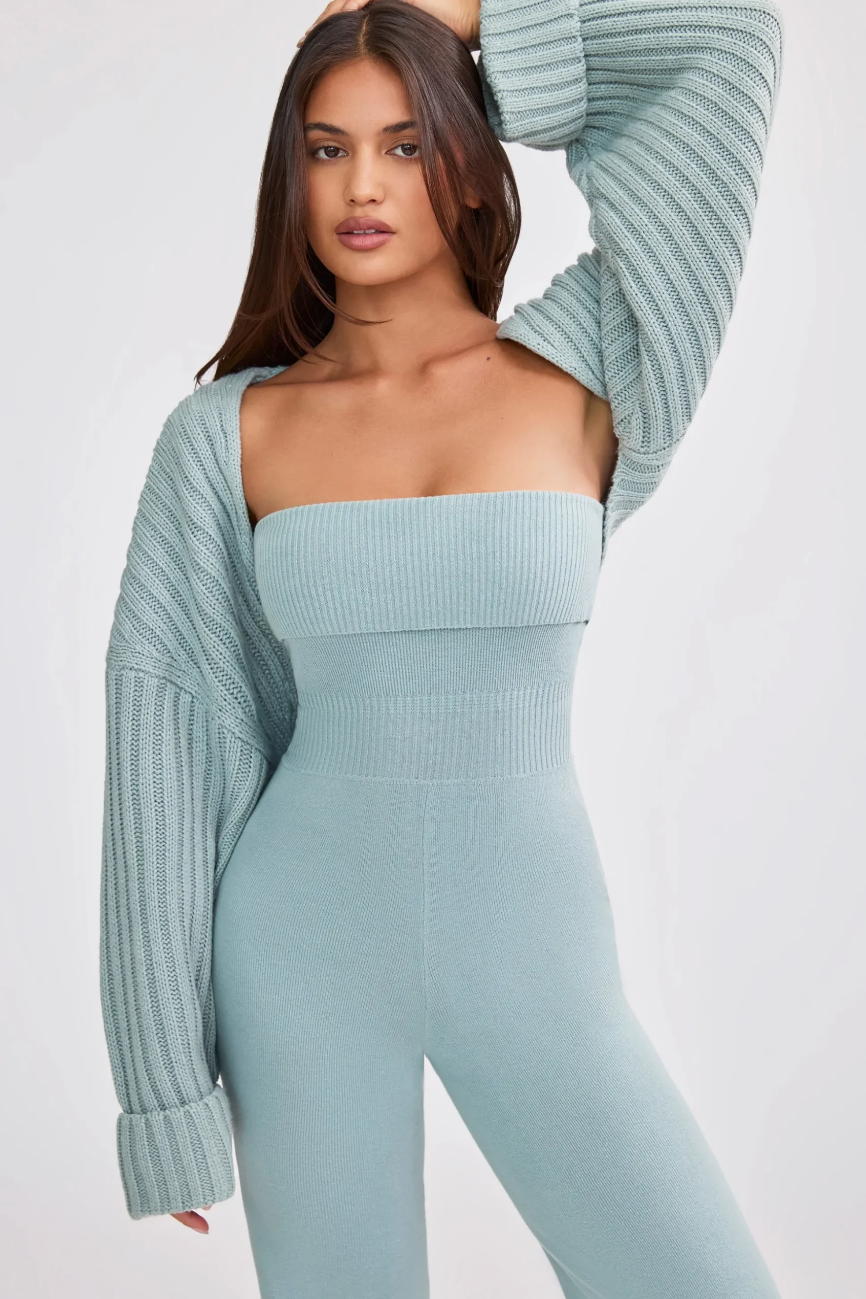 Oh Polly Knitwear^Oversized Chunky Knit Shrug in Dusty Teal DustyTeal