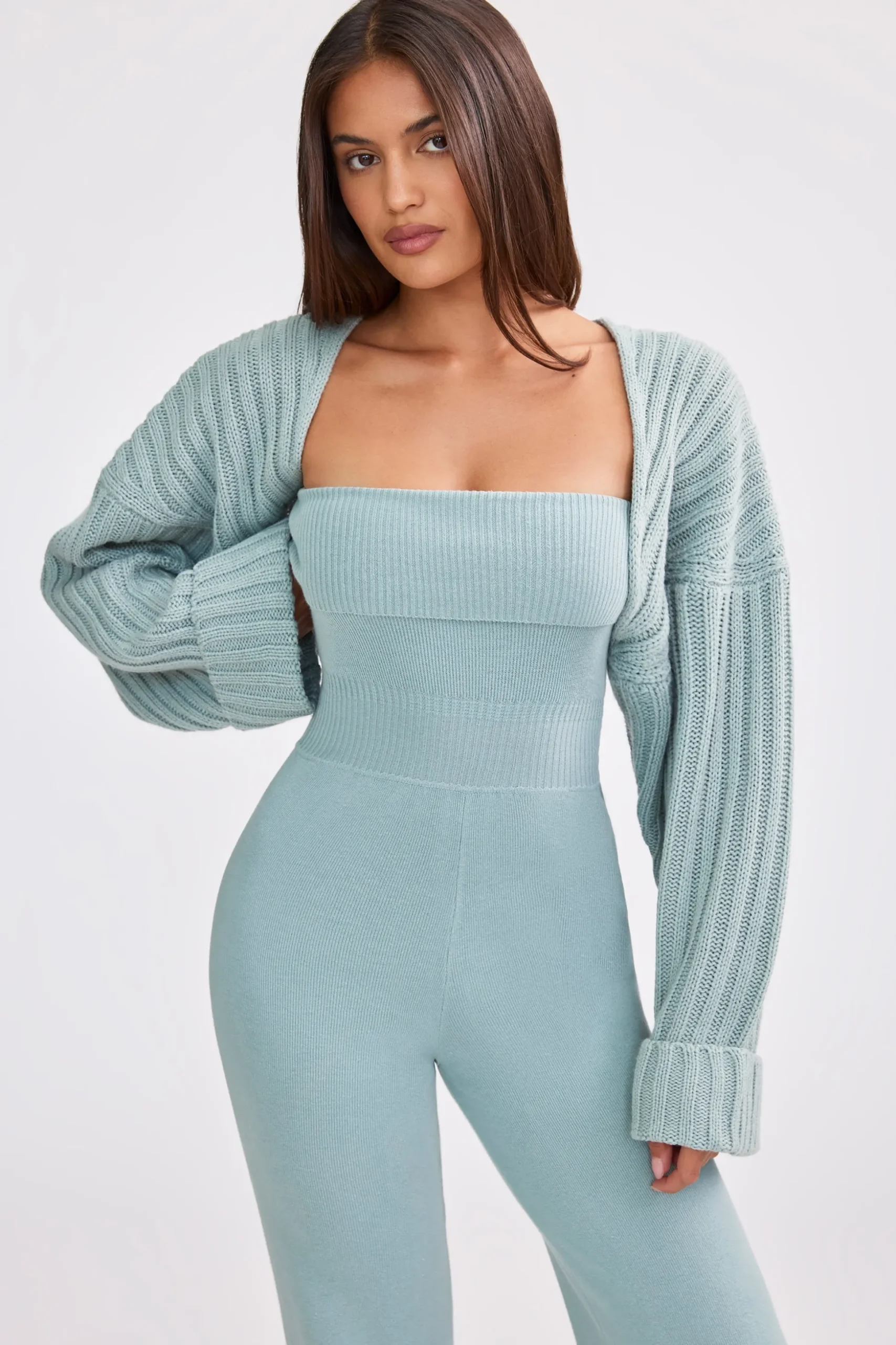 Oh Polly Knitwear^Oversized Chunky Knit Shrug in Dusty Teal DustyTeal