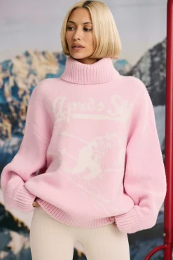 Oh Polly Knitwear | Tracksuits^Oversized Chunky-Knit Turtleneck Jumper in Pastel Pink PastelPink