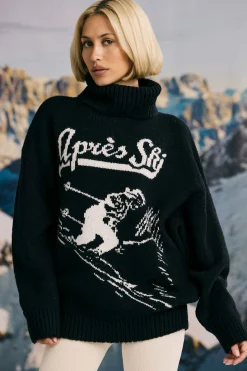 Oh Polly Knitwear | Tracksuits^Oversized Chunky-Knit Turtleneck Jumper in Black