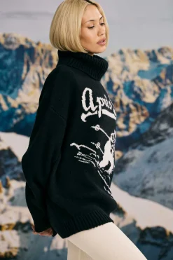 Oh Polly Knitwear | Tracksuits^Oversized Chunky-Knit Turtleneck Jumper in Black