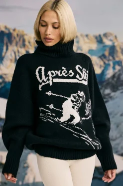 Oh Polly Knitwear | Tracksuits^Oversized Chunky-Knit Turtleneck Jumper in Black