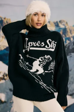Oh Polly Knitwear | Tracksuits^Oversized Chunky-Knit Turtleneck Jumper in Black