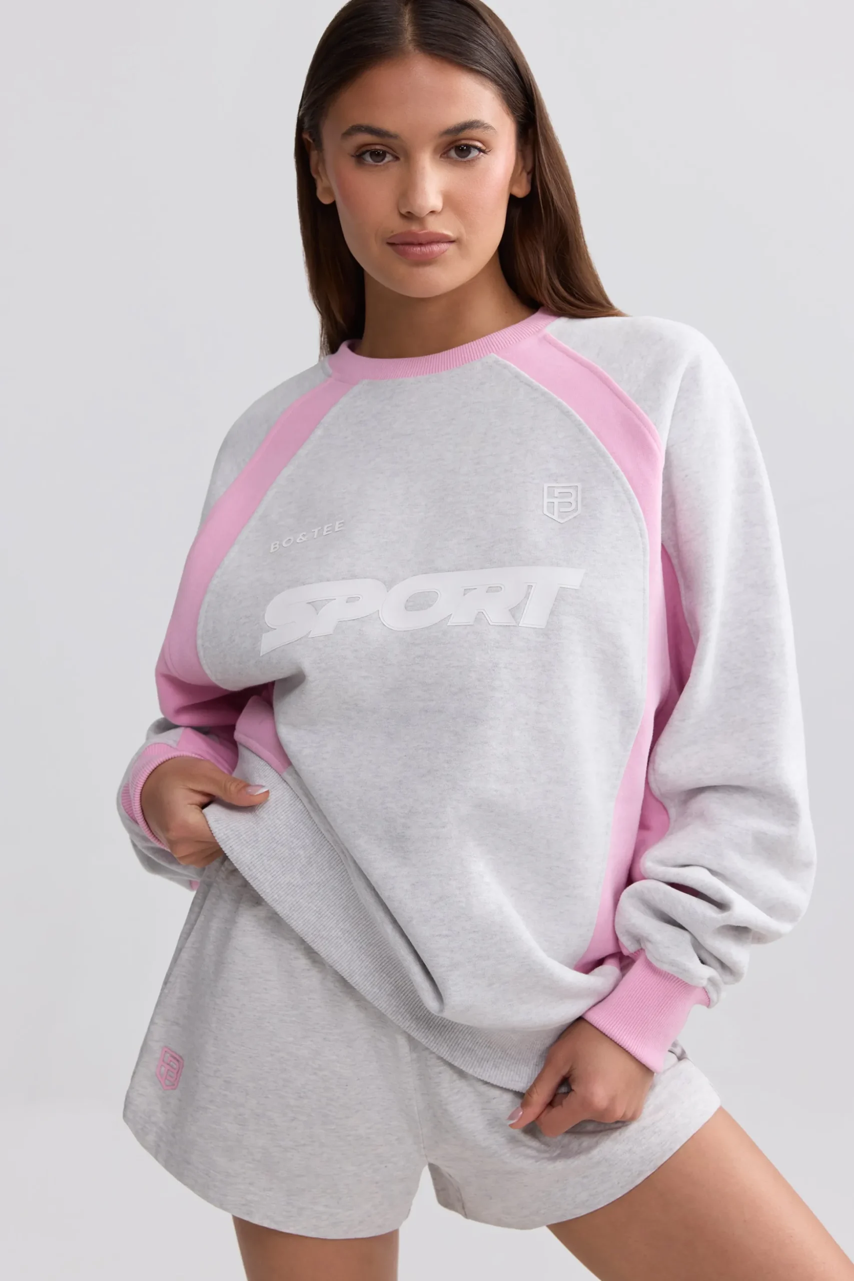 Oh Polly Sweatshirts | Matching Sets^Oversized Colourblock Sweatshirt in Grey Marl GreyMarl