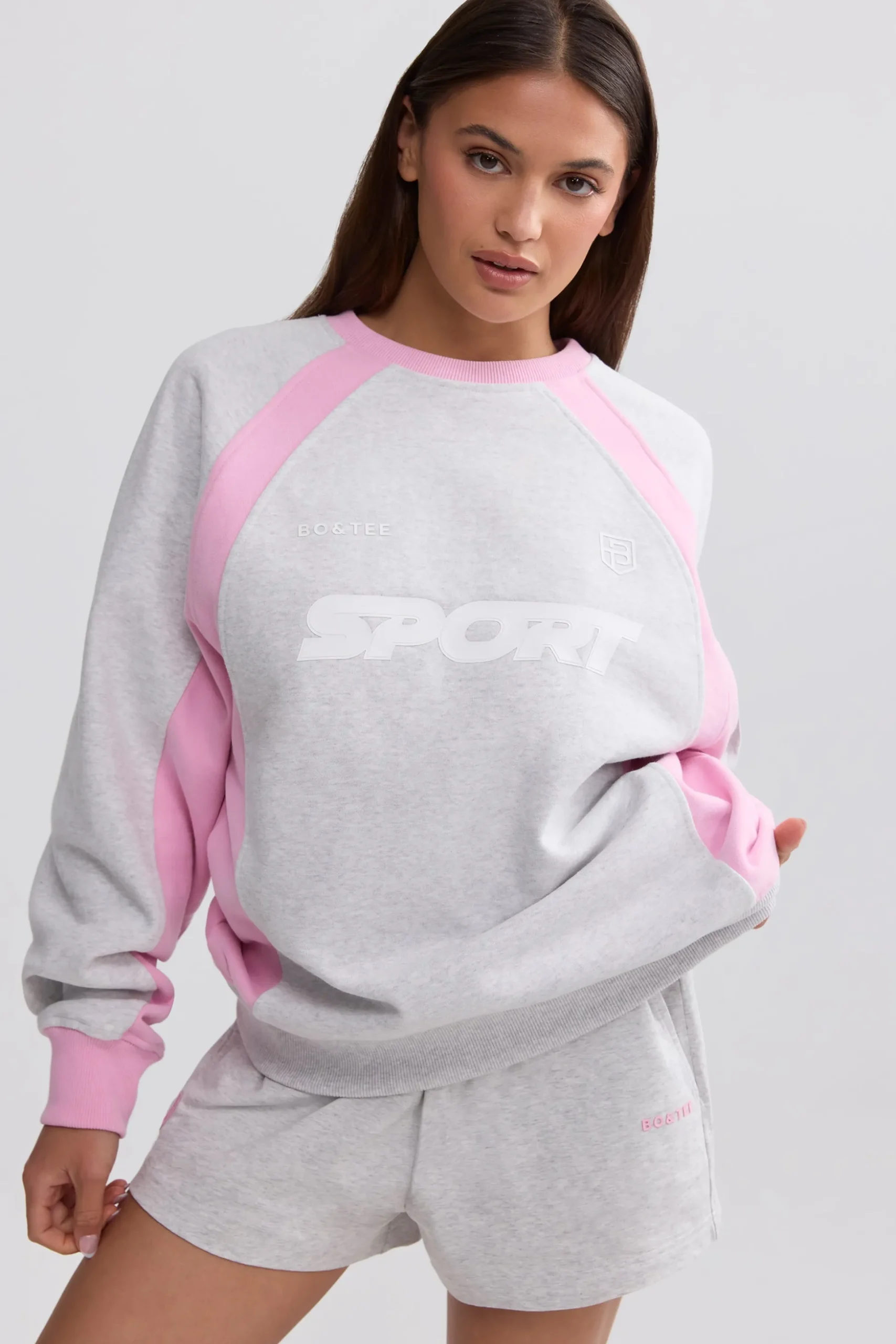 Oh Polly Sweatshirts | Matching Sets^Oversized Colourblock Sweatshirt in Grey Marl GreyMarl