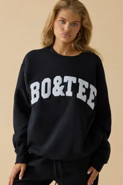 Oh Polly Tracksuits | Sweatshirts^Oversized Crew Neck Sweatshirt in Black