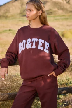 Oh Polly Tracksuits | Sweatshirts^Oversized Crew Neck Sweatshirt in Mahogany