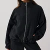 Oh Polly Coats^Oversized Fleece Zip Up Jacket in Onyx