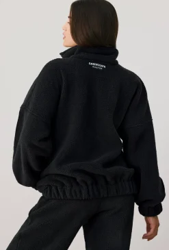 Oh Polly Coats^Oversized Fleece Zip Up Jacket in Onyx