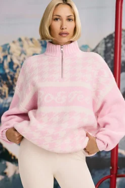 Oh Polly Knitwear | Tracksuits^Oversized Half-Zip Chunky-Knit Jumper in Pastel Pink PastelPink