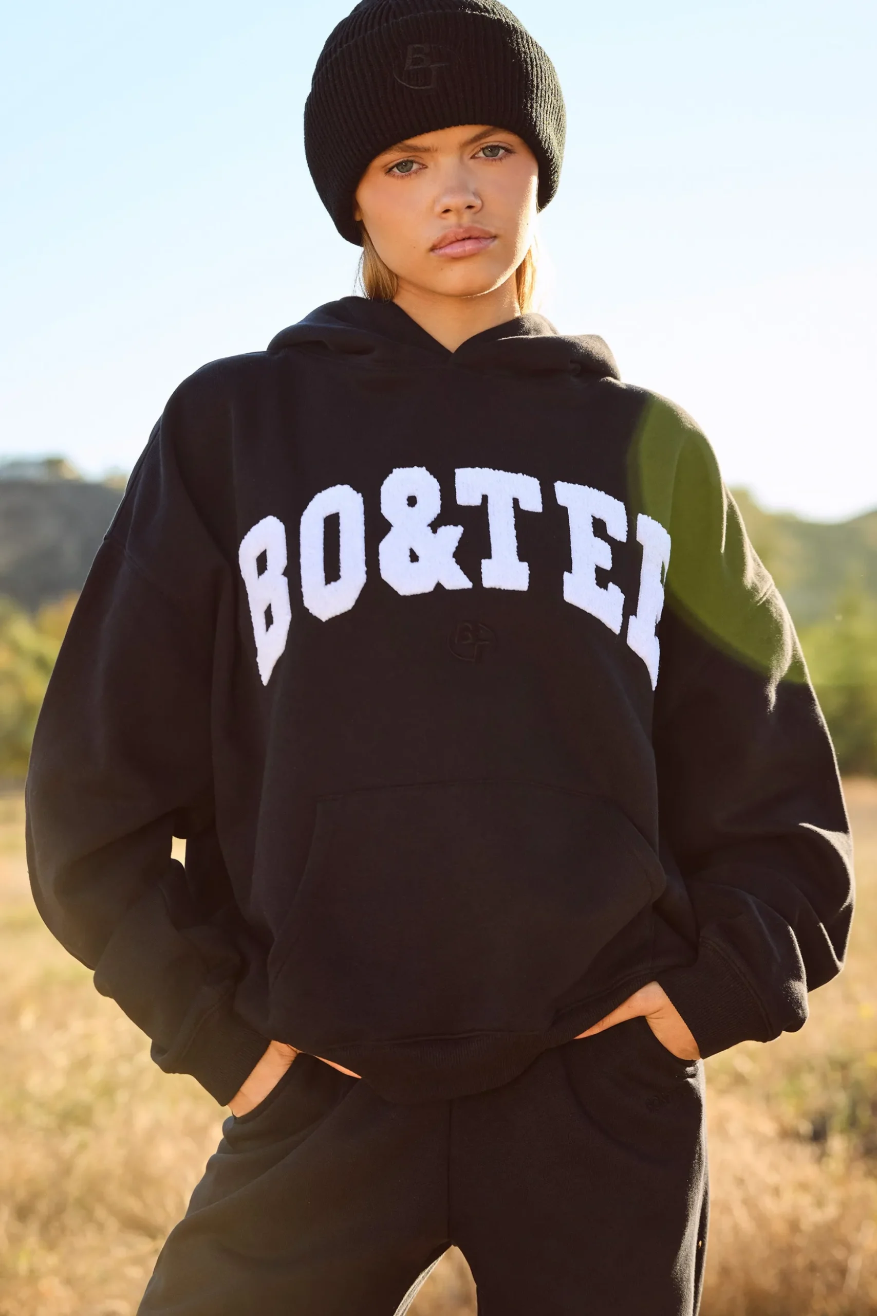 Oh Polly Tracksuits^Oversized Hooded Sweatshirt in Black