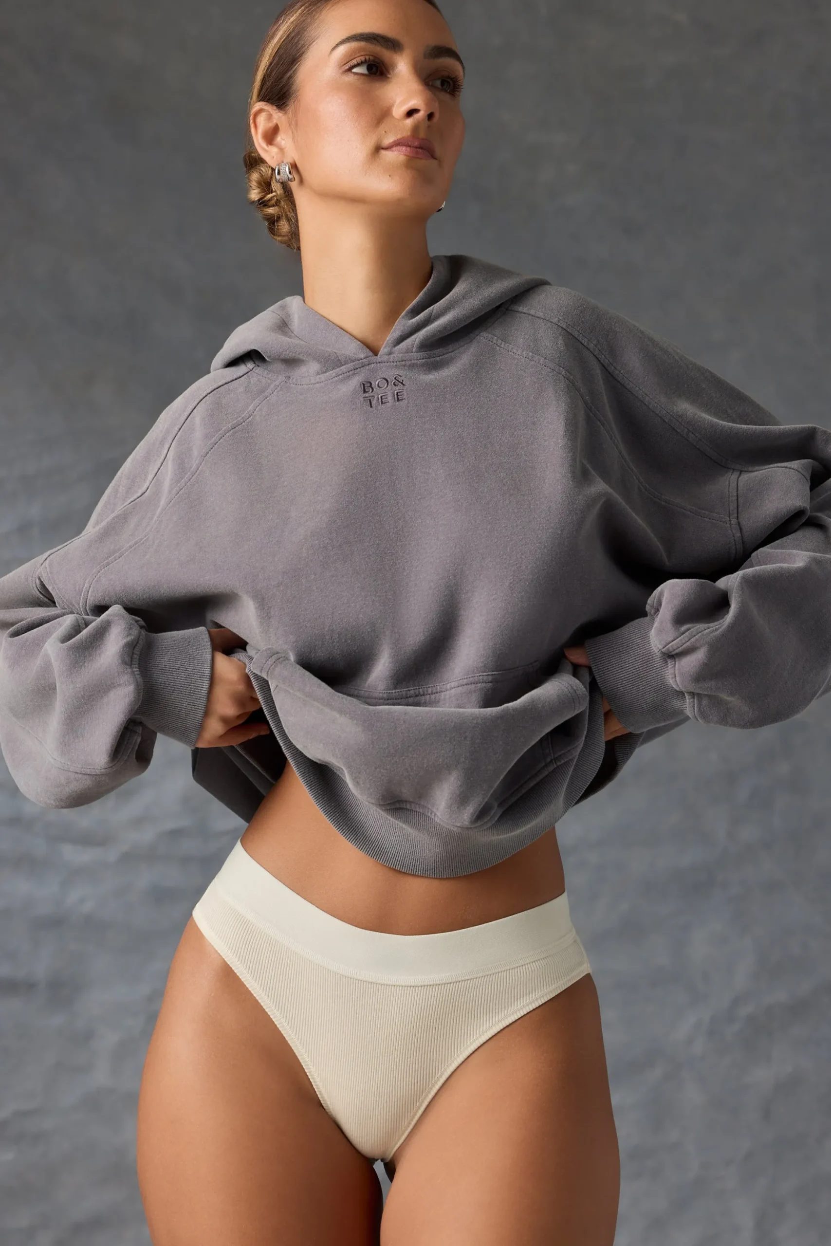 Oh Polly Tracksuits^Oversized Hoodie in Washed Charcoal WashedCharcoal