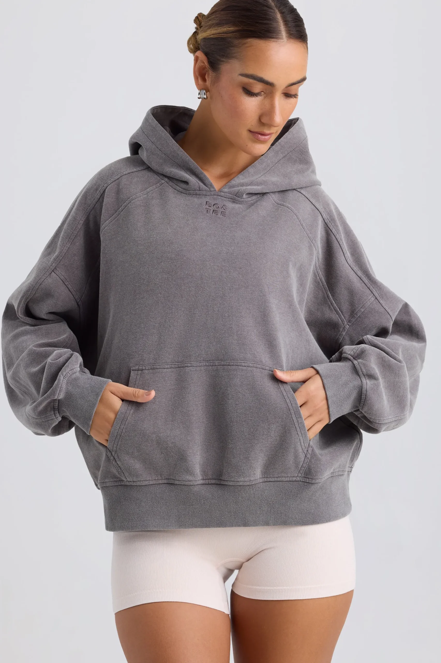 Oh Polly Tracksuits^Oversized Hoodie in Washed Charcoal WashedCharcoal