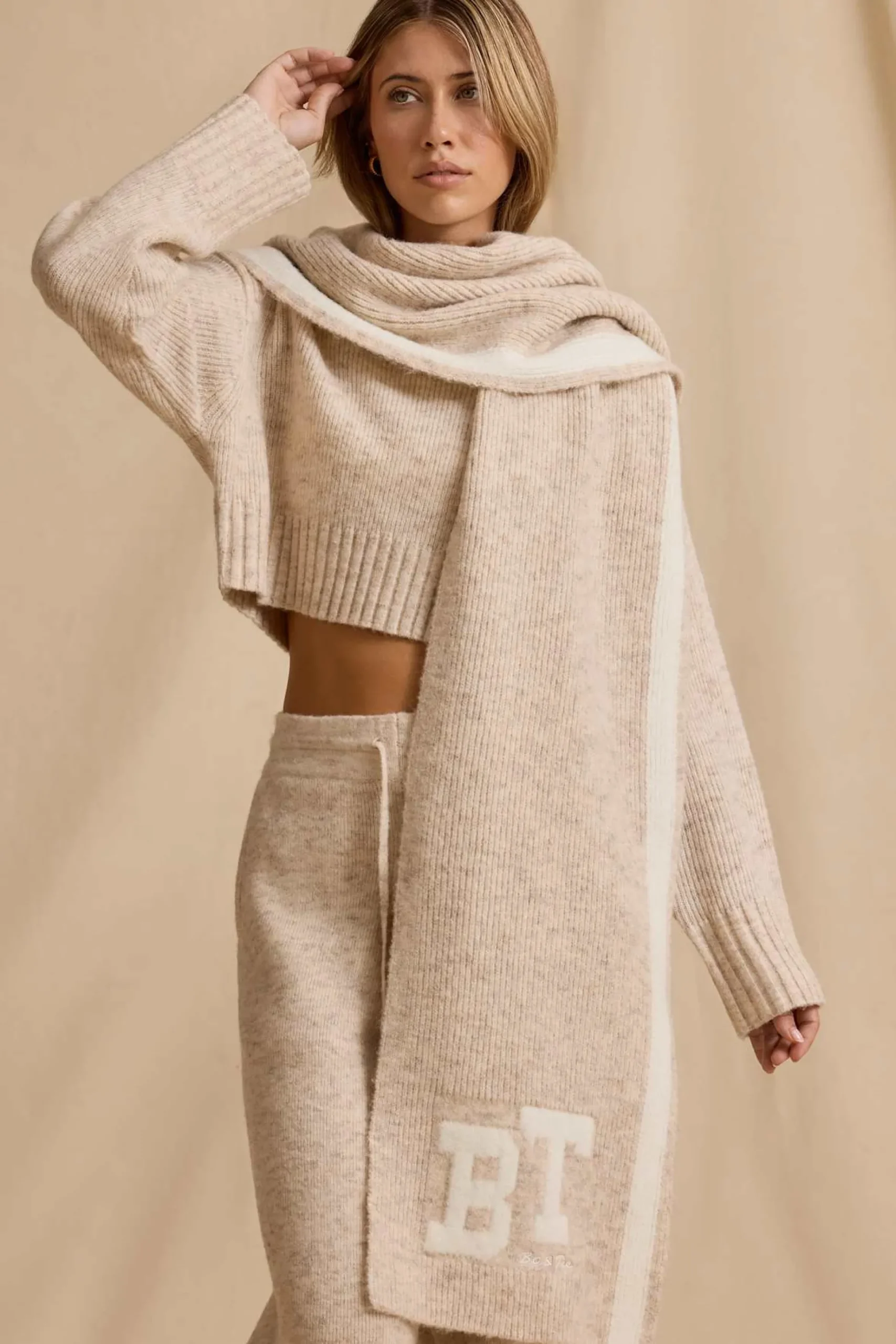 Oh Polly Knitwear^Oversized Knit Scarf in Cream Marl CreamMarl