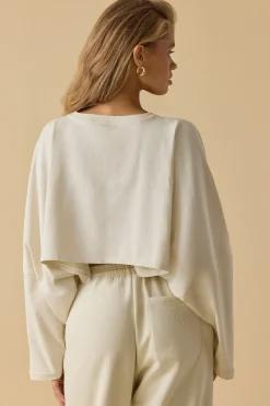Oh Polly Tops^Oversized Long Sleeve Crop Top in Bone