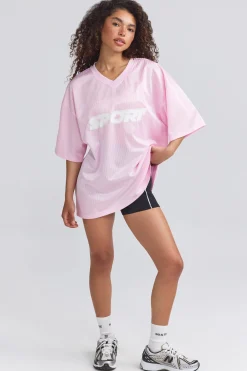 Oh Polly Tops^Oversized Piqué T-Shirt in Baby Pink BabyPink