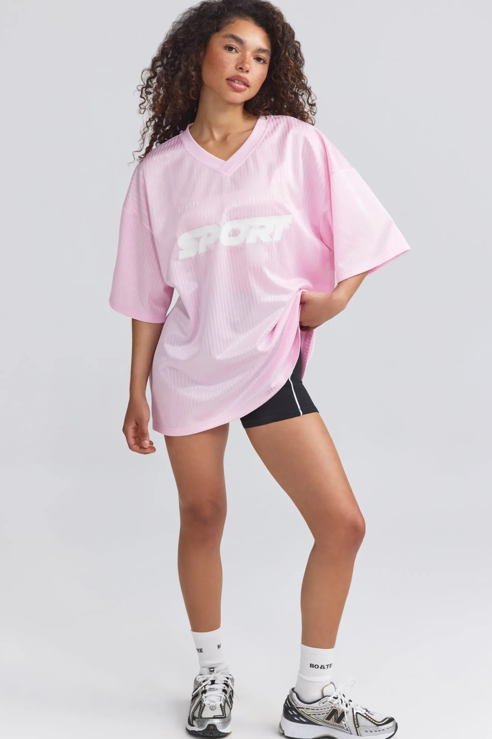 Oh Polly Tops^Oversized Piqué T-Shirt in Baby Pink BabyPink