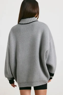 Oh Polly Knitwear | Sweatshirts^Oversized Quarter-Zip Chunky-Knit Jumper in Heather Grey HeatherGrey