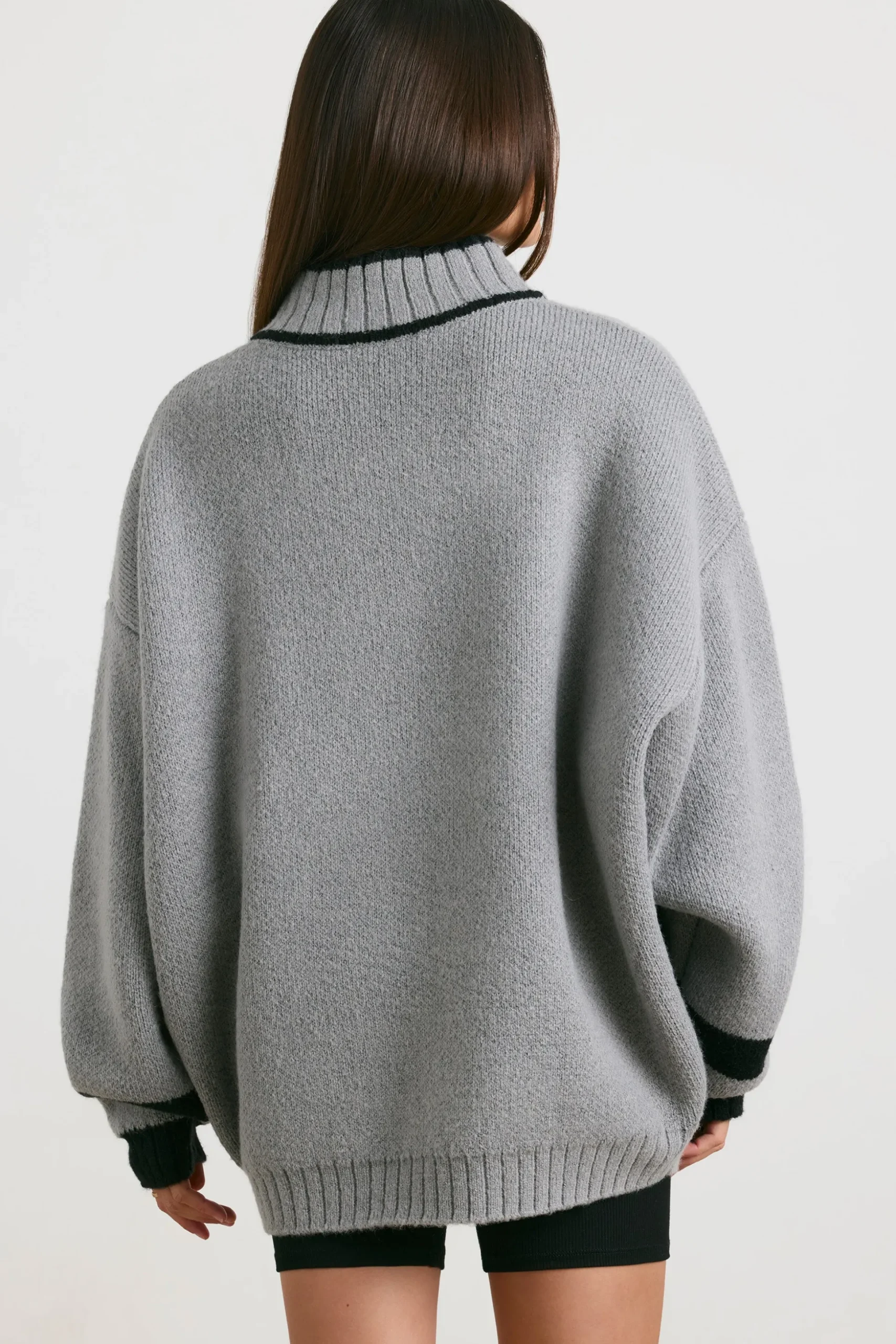 Oh Polly Knitwear | Sweatshirts^Oversized Quarter-Zip Chunky-Knit Jumper in Heather Grey HeatherGrey