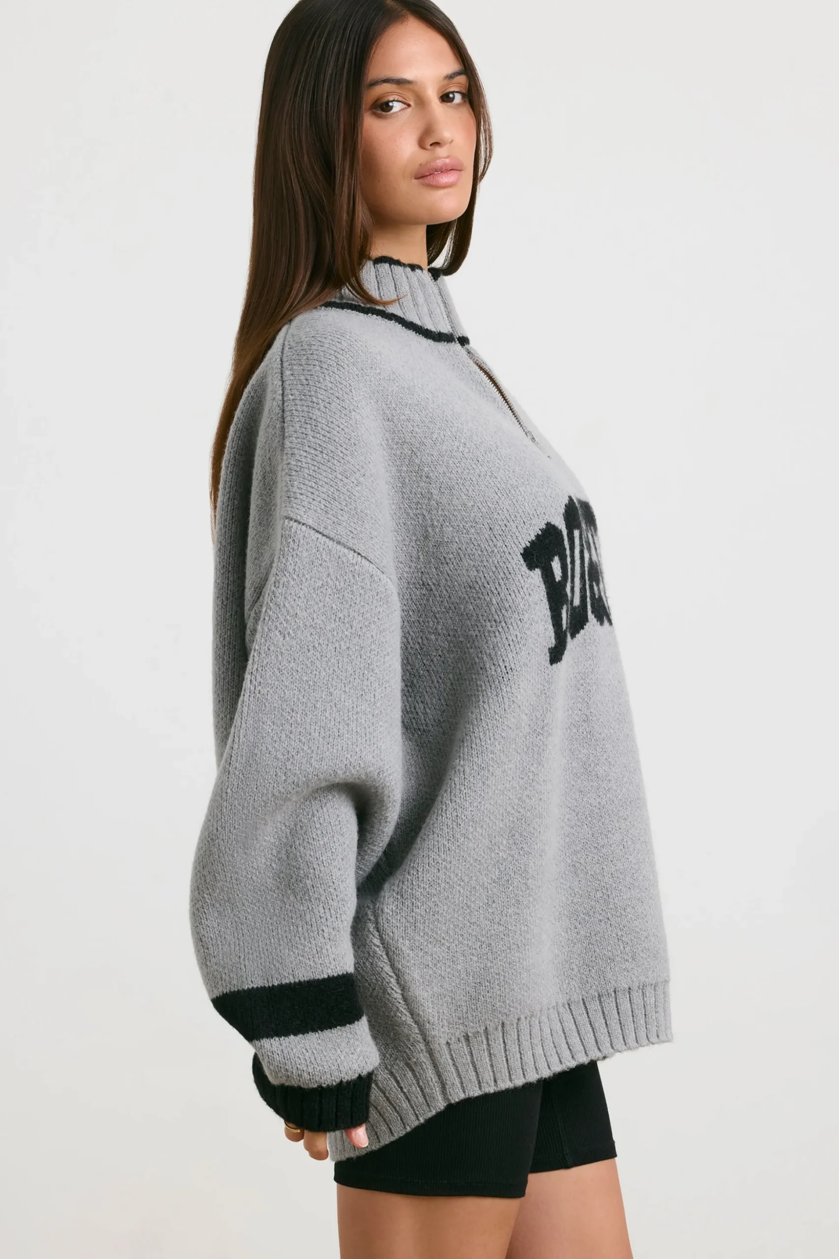 Oh Polly Knitwear | Sweatshirts^Oversized Quarter-Zip Chunky-Knit Jumper in Heather Grey HeatherGrey