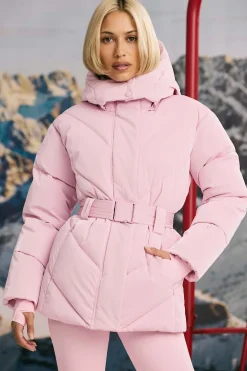 Oh Polly Coats | Tops^Oversized Quilted Hooded Ski Jacket in Pastel Pink PastelPink